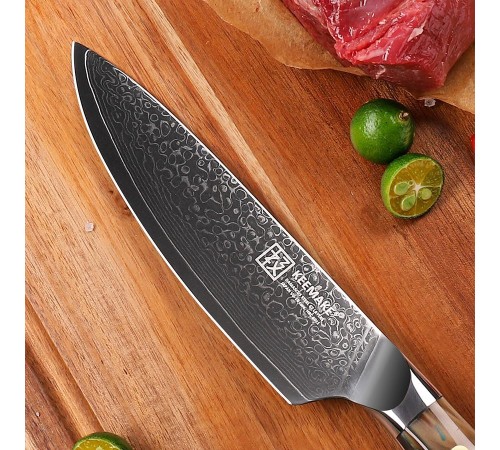 Нож шеф-повара из дамасской стали Keemake 6,5 Inch Chef Knife Green Gem, бежевый