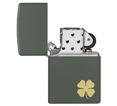 Зажигалка ZIPPO Four Leaf Clover с покрытием Green Matte, латунь/сталь, зеленая, 38x13x57 мм