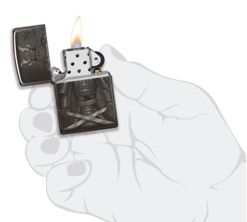 Зажигалка ZIPPO Knight  Fight с покрытием High Polish Black, латунь/сталь, чёрная, 38x13x57 мм