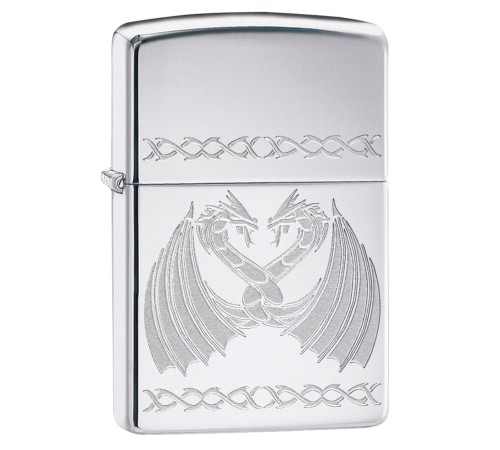 Зажигалка ZIPPO Dancing Dragons с покрытием High Polish Chrome, латунь/сталь, серебро, 38x13x57 мм