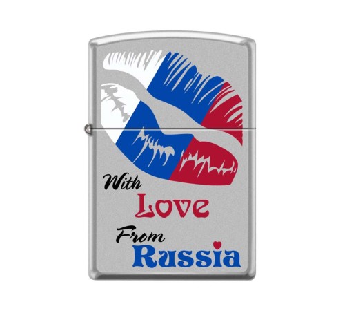 Зажигалка ZIPPO Из России с любовью, с покрытием Satin Chrome™, латунь/сталь, 38x13x57 мм