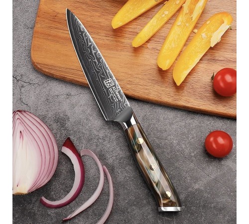 Нож универсальный из дамасской стали Keemake 5 Inch Utility Knife Green Gem, бежевый