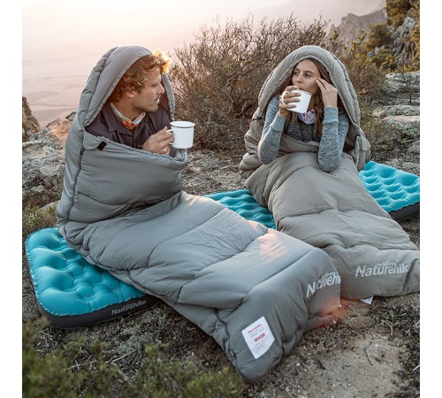 Ультралёгкий спальный мешок Naturehike CNK2350WS023 M300 хлопковый с капюшоном весна осень серый, молния слева