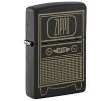 Зажигалка ZIPPO Vintage TV Design с покрытием Black Matte, латунь/сталь, черная, 38x13x57 мм