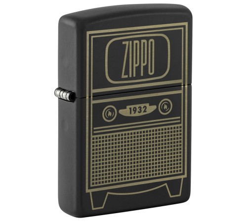Зажигалка ZIPPO Vintage TV Design с покрытием Black Matte, латунь/сталь, черная, 38x13x57 мм