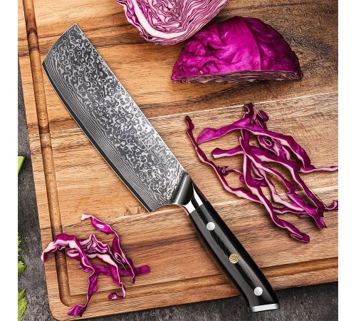 Нож из дамасской стали для овощей Keemake 7 Inch Nakiri Knife, черный