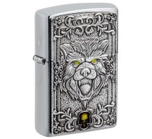 Зажигалка ZIPPO Wolf Emblem с покрытием Brushed Chrome, латунь/сталь, серебристая, 36x13x57 мм