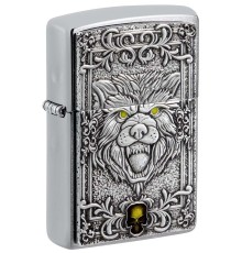 Зажигалка ZIPPO Wolf Emblem с покрытием Brushed Chrome, латунь/сталь, серебристая, 36x13x57 мм