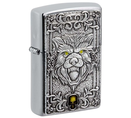 Зажигалка ZIPPO Wolf Emblem с покрытием Brushed Chrome, латунь/сталь, серебристая, 36x13x57 мм