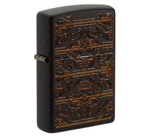 Зажигалка ZIPPO Circuit Pattern с покрытием Black Matte, латунь/сталь, чёрная, матовая, 38x13x57 мм
