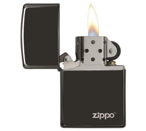 Зажигалка ZIPPO Classic с покрытием Ebony™, латунь/сталь, чёрная с логотипом, глянцевая, 38x13x57 мм