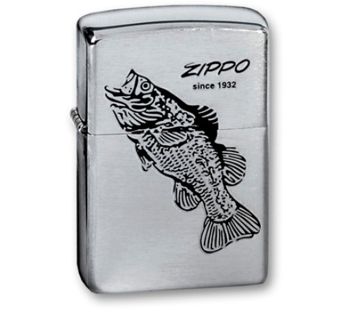 Зажигалка ZIPPO Black Bass, с покрытием Brushed Chrome, латунь/сталь, серебристая, 38x13x57 мм