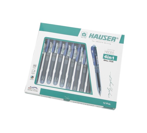 Шариковая ручка Hauser 4-в-1, пластик, чернила: синие, черные, красные, зеленые