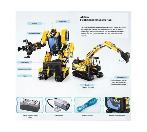 Радиоуправляемый конструктор CADA 2 в 1 экскаватор ROCK MAN (930 деталей)