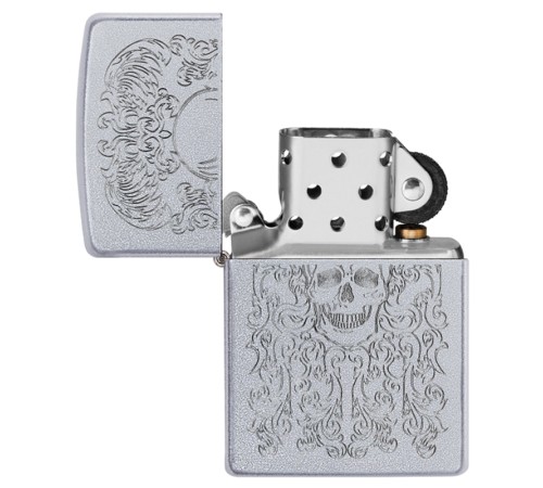 Зажигалка ZIPPO Skull Design с покрытием Satin Chrome, латунь/сталь, серебристая, 38x13x57 мм