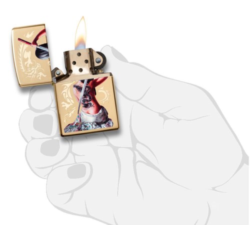 Зажигалка ZIPPO Mazzi® с покрытием High Polish Brass, латунь/сталь, золотистая, 38x13x57 мм