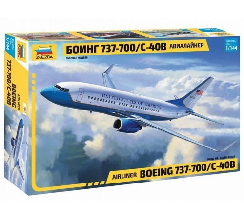Сборная модель ZVEZDA Пассажирский авиалайнер Боинг 737-700 С-40B, 1/144