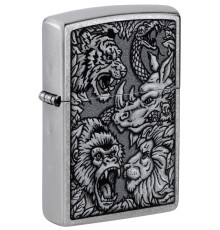 Зажигалка ZIPPO Jungle Design с покрытием Street Chrome, латунь/сталь, серебристая, 38x13x57 мм