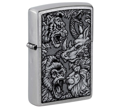 Зажигалка ZIPPO Jungle Design с покрытием Street Chrome, латунь/сталь, серебристая, 38x13x57 мм