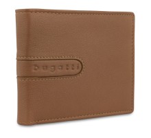Портмоне BUGATTI Bomba, с защитой данных RFID, коньячного цвета, кожа козы/полиэстер, 12х2х9,5 см