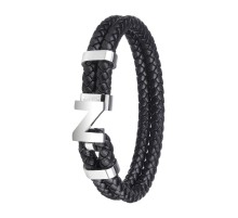 Браслет ZIPPO Steel Braided Leather Bracelet, чёрный, натуральная плетёная кожа/сталь, 20 см