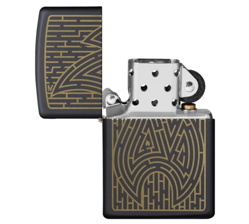 Зажигалка ZIPPO Zippo Maze с покрытием Black Matte, латунь/сталь, чёрная, матовая, 38x13x57 мм