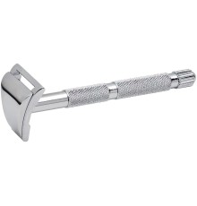 Станок контурный для бритья MERKUR 907C, глянцевое хромированное покрытие, прямой срез, короткая ручка, лезвие в комплекте (1 шт)
