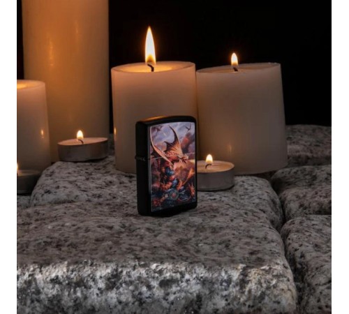 Зажигалка ZIPPO Anne Stokes с покрытием Black Matte, латунь/сталь, чёрная, матовая, 38x13x57 мм