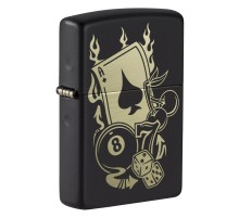 Зажигалка ZIPPO Gambling Design с покрытием Black Matte, латунь/сталь, чёрная, матовая, 38x13x57 мм