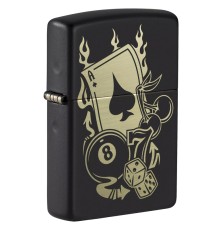 Зажигалка ZIPPO Gambling Design с покрытием Black Matte, латунь/сталь, чёрная, матовая, 38x13x57 мм