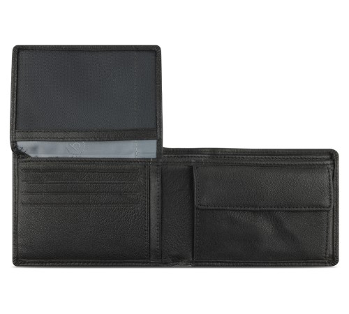 Портмоне BUGATTI Banda, с защитой данных RFID, чёрное, кожа козы/полиэстер, 12,5х2х9 см