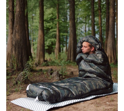 Ультралёгкий спальный мешок Naturehike CNK2350WS023 M320 хлопковый с капюшоном весна осень камуфляжный, молния слева