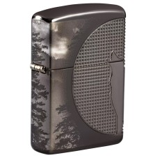 Зажигалка ZIPPO Armor™ Wolf  с покрытием High Polish Black Ice®, латунь/сталь, чёрная, 38x13x57 мм