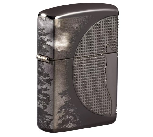 Зажигалка ZIPPO Armor™ Wolf  с покрытием High Polish Black Ice®, латунь/сталь, чёрная, 38x13x57 мм