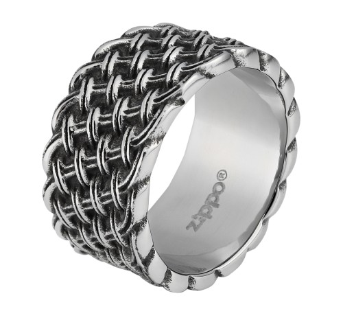 Кольцо ZIPPO, серебристое, с плетёным орнаментом, нержавеющая сталь, диаметр 22,3 мм