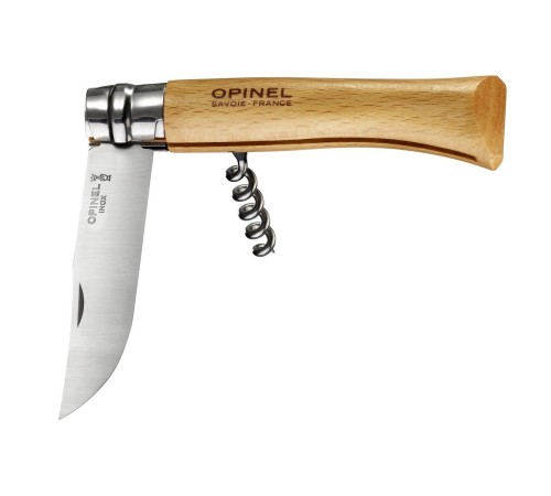 Нож Opinel №10, нержавеющая сталь, рукоять из бука, со штопором, 001410