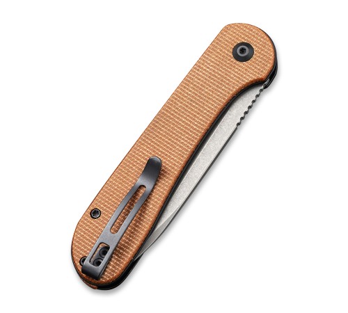 Складной нож CIVIVI Button Lock Elementum 14C28N Steel Gray Stonewashed Handle Brown Micarta