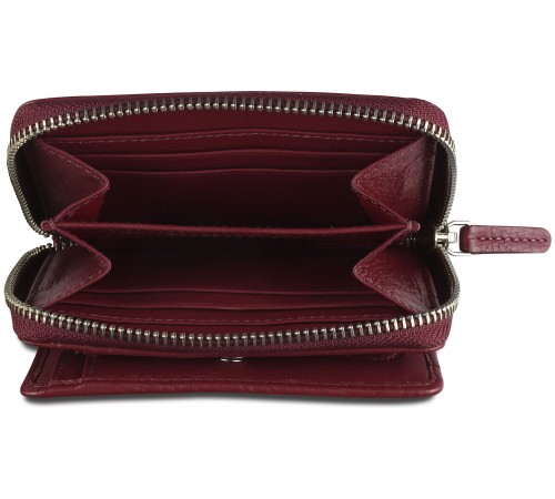 Кошелёк женский BUGATTI Lady Top, на молнии, красный, натуральная воловья кожа, 12х2,5х9 см