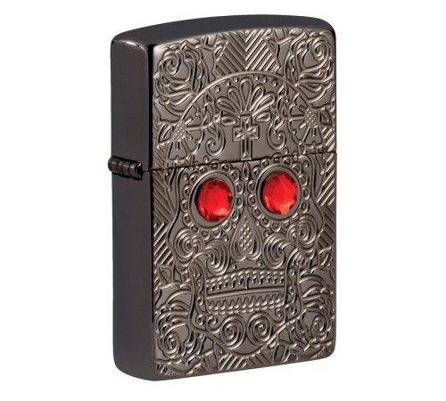 Зажигалка ZIPPO Armor™ Crystal с покрытием High Polish Black Ice®, латунь/сталь, чёрная, 38x13x57 мм