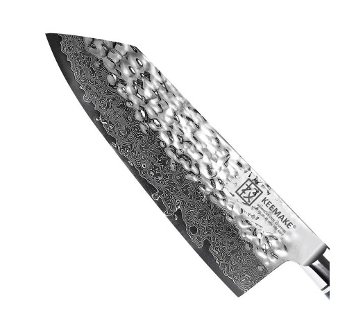 Нож из дамасской стали для овощей Keemake 7 Inch Nakiri Knife, синий + бежевый