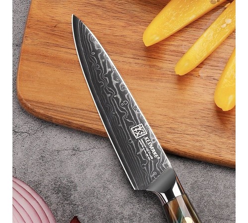 Нож универсальный из дамасской стали Keemake 5 Inch Utility Knife Green Gem, бежевый