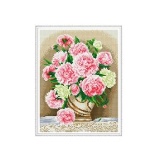 Алмазная мозаика с нанесенной рамкой 40х50 БУЗИН. РОЗОВЫЕ ПИОНЫ (25 цветов)