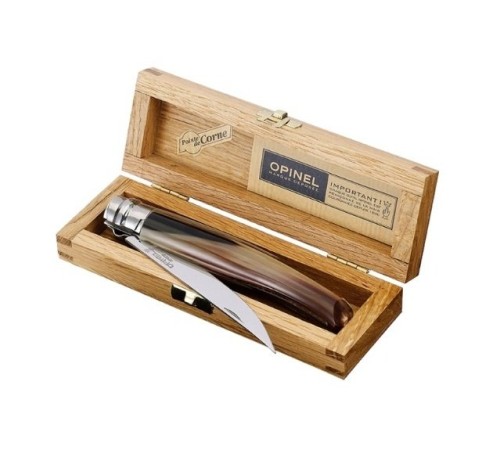 Нож филейный Opinel №10, нержавеющая сталь, рукоять светлый рог буйвола, деревянный футляр, 000711