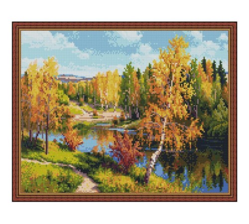 Картина мозаикой с нанесенной рамкой 40х50 И.ПРИЩЕПА. ЗОЛОТАЯ ОСЕНЬ (30 цветов)