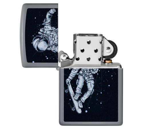 Зажигалка ZIPPO Skateboarding Astronaut с покрытием Flat Grey, латунь/сталь, серая, 38x13x57 мм