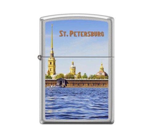 Зажигалка ZIPPO Петропавловская крепость, с покрытием Satin Chrome™, латунь/сталь, 38x13x57 мм