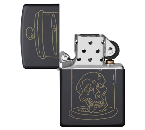Зажигалка ZIPPO Skull Design с покрытием Black Matte, латунь/сталь, чёрная, матовая, 38x13x57 мм