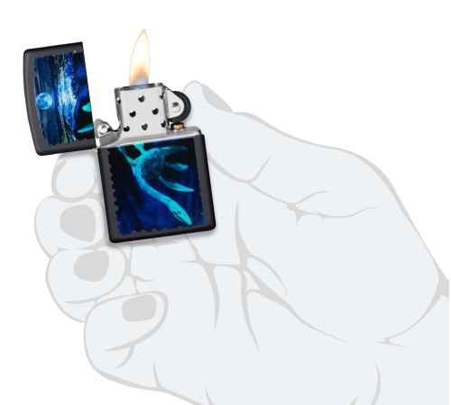 Зажигалка ZIPPO Lock Ness с покрытием Black Light, латунь/сталь, черная, матовая 38x13x57 мм