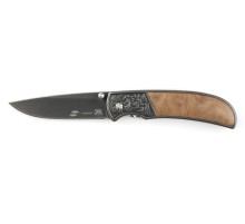 Нож складной Stinger, 71 мм (чёрный), рукоять: сталь+дерево (коричневый), картонная коробка