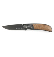 Нож складной Stinger, 71 мм (чёрный), рукоять: сталь+дерево (коричневый), картонная коробка